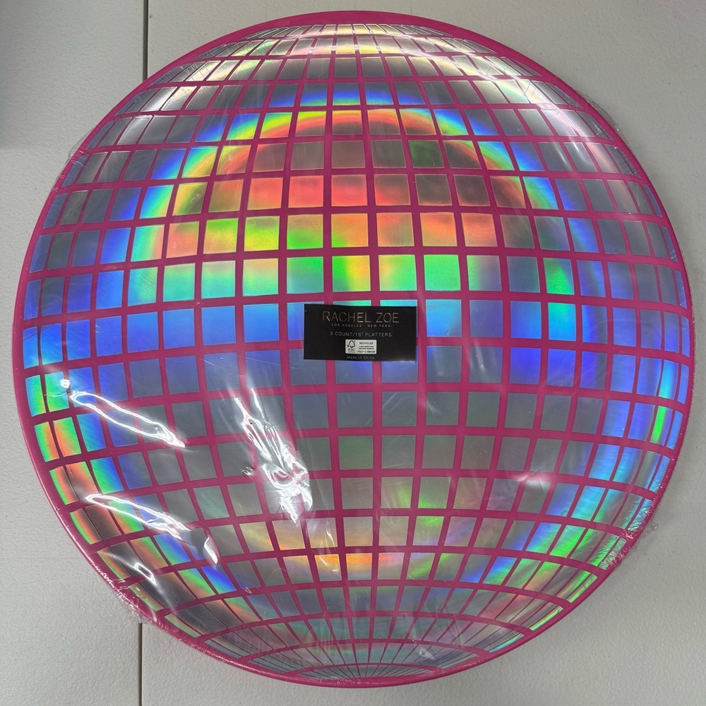 Rachel Zoe Holographic 16” Pink Platter ~ 3 Count